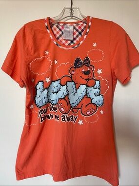 Orange Graphic Bear Tee - Casual Short Sleeve Top